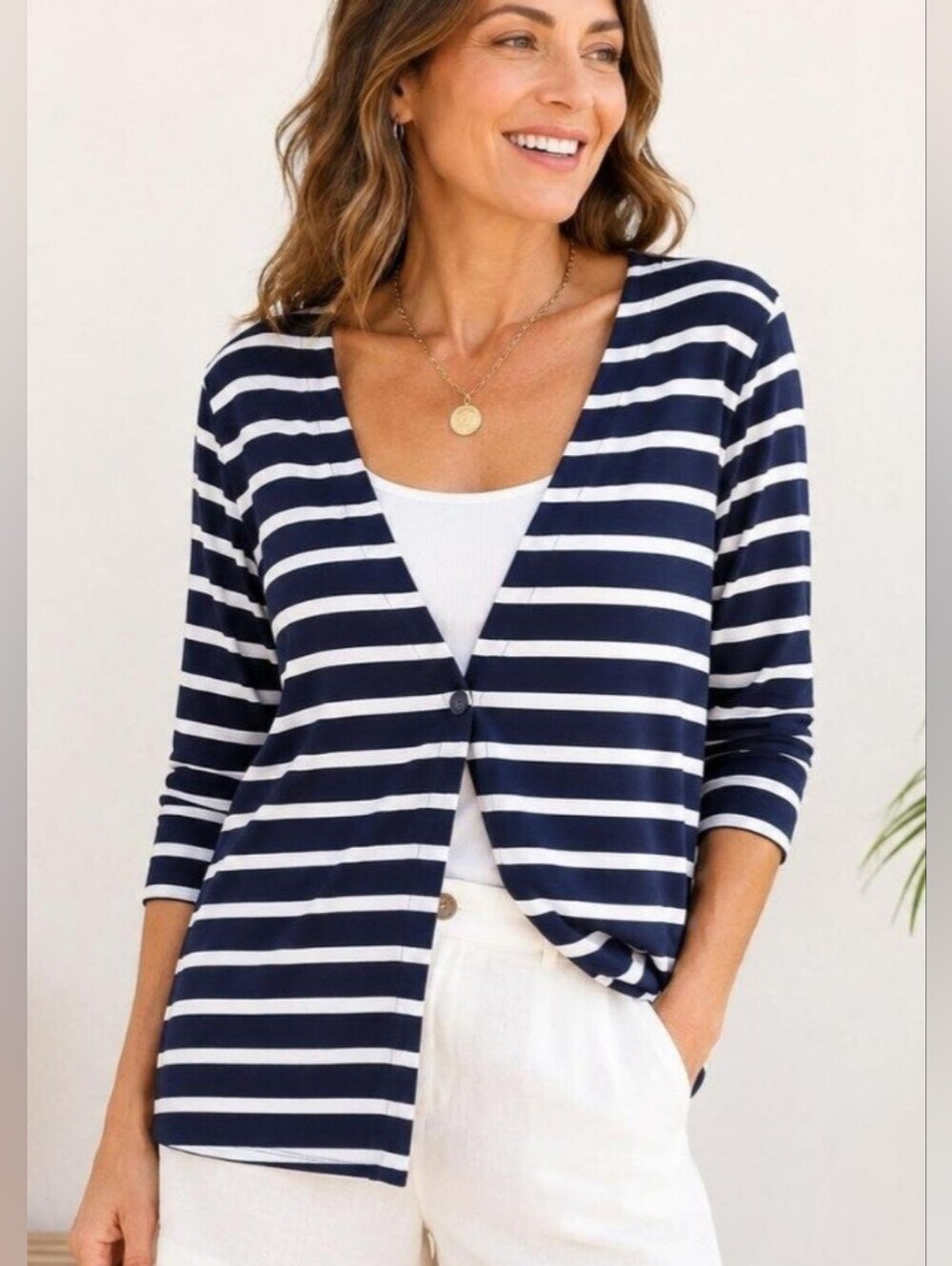 J. Jill Wearever Collection Navy Stripe Jacket Nautical